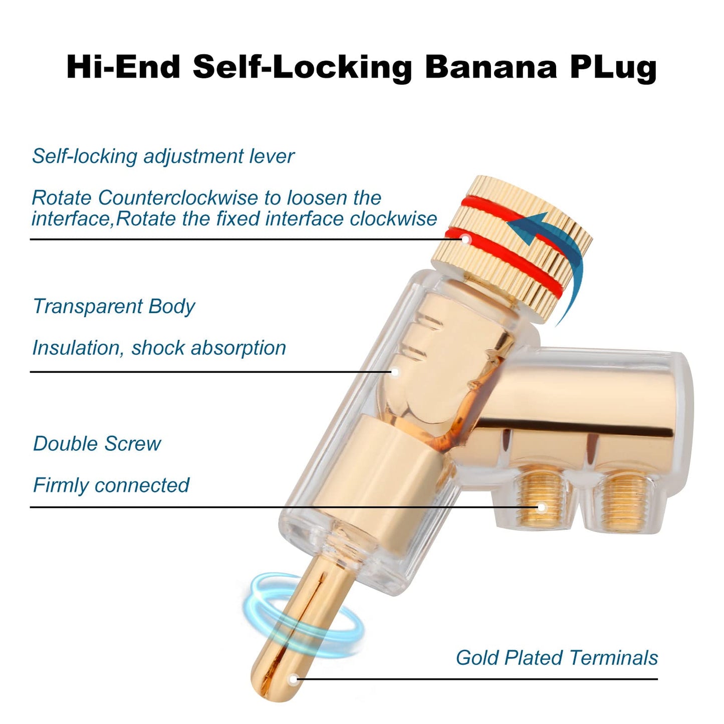 Monosaudio Locking Banana Plugs 8Pcs 45 Degree Banana Connector Double Screw Speaker Plug for 8-15 Guage Speaker Wire,Audio/Video Receiver,Sound
