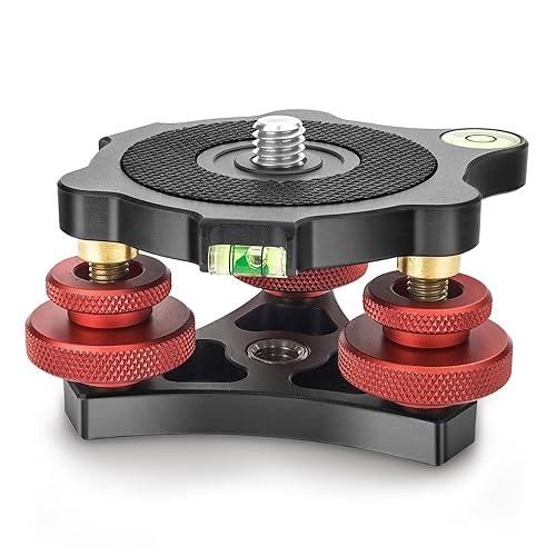 CAVIX Camera Leveler Tripod Leveling Base Tri-Wheel Head for Macro Photography Aluminum w Bubble Level 3 Axis Level with +/-5 Degree Precision