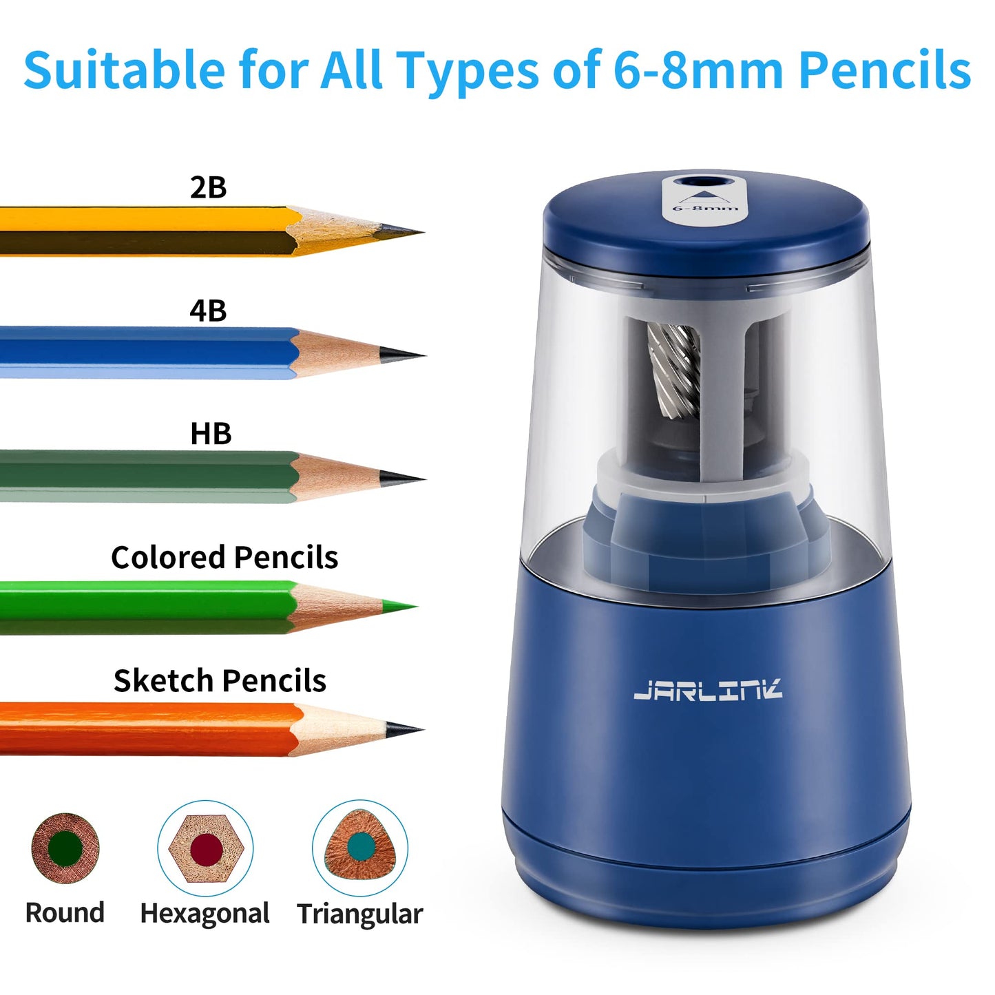 JARLINK Electric Pencil Sharpener, Heavy Duty Helical Blade, Auto Stop