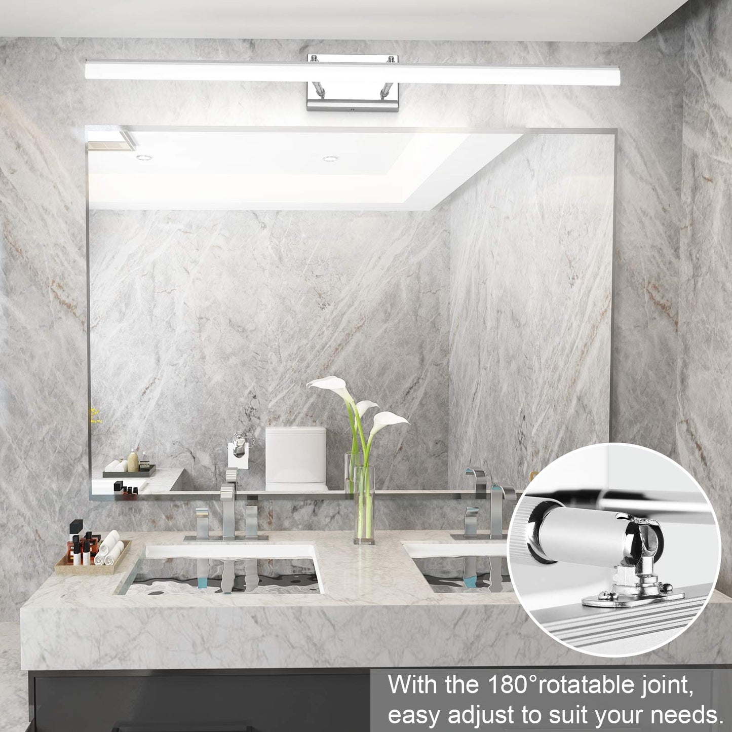 Aipsun 40 inch Modern LED Vanity Lights Adjustable Bathroom Light Fixtures Over Mirror Chrome Vanity Lighting 5500K