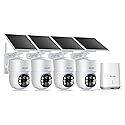 SOLIOM- 5MP Security Cameras Wireless Outdoor, No Subscription & Solar Powered,4-Cam Pack Cameras for Home Security with 360° Auto Motion Tracking, 3K