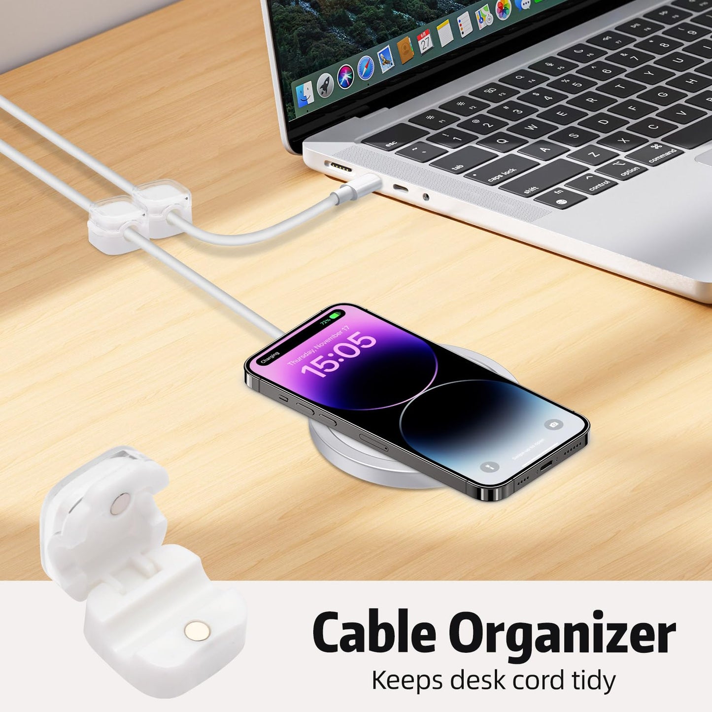 MAWFOZIN Magnetic Cable Clips Cord Organizer Holder, 6 Pack Adhesive Wire Holder Keeper Organizer USB Charging Cable Storage Holder for Home Office