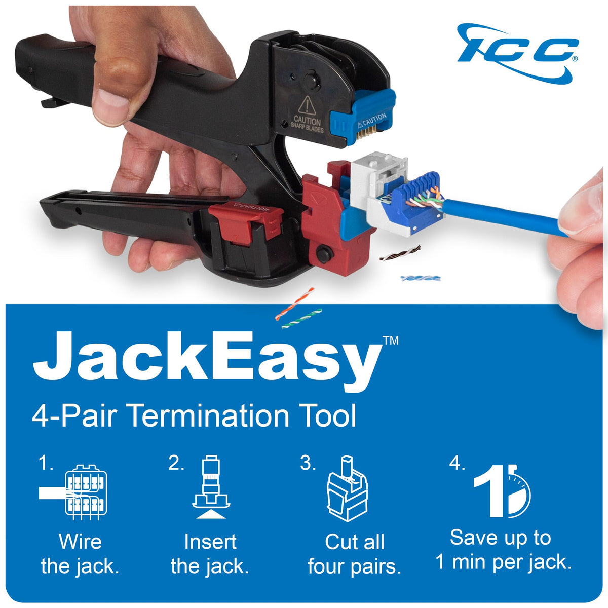 ICC CAT5e RJ45 Keystone Jack, Inline IDC No Pair Split, Blue, 25-Pack
