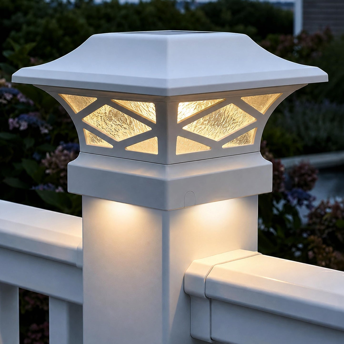 Classy Caps SLK807W - White, Kingsbridge Dual Lighted Solar Post Cap - Outdoor Deck & Fence Lighting, Fits 3.5x3.5, 4x4, 5x5, and 5.5x5.5 Posts, White