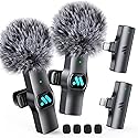 Leettus 2pcs Dual Receivers Mini Microphone for iPhone iPad Android Video Recording,Lavalier Wireless Microphones for Game,Live