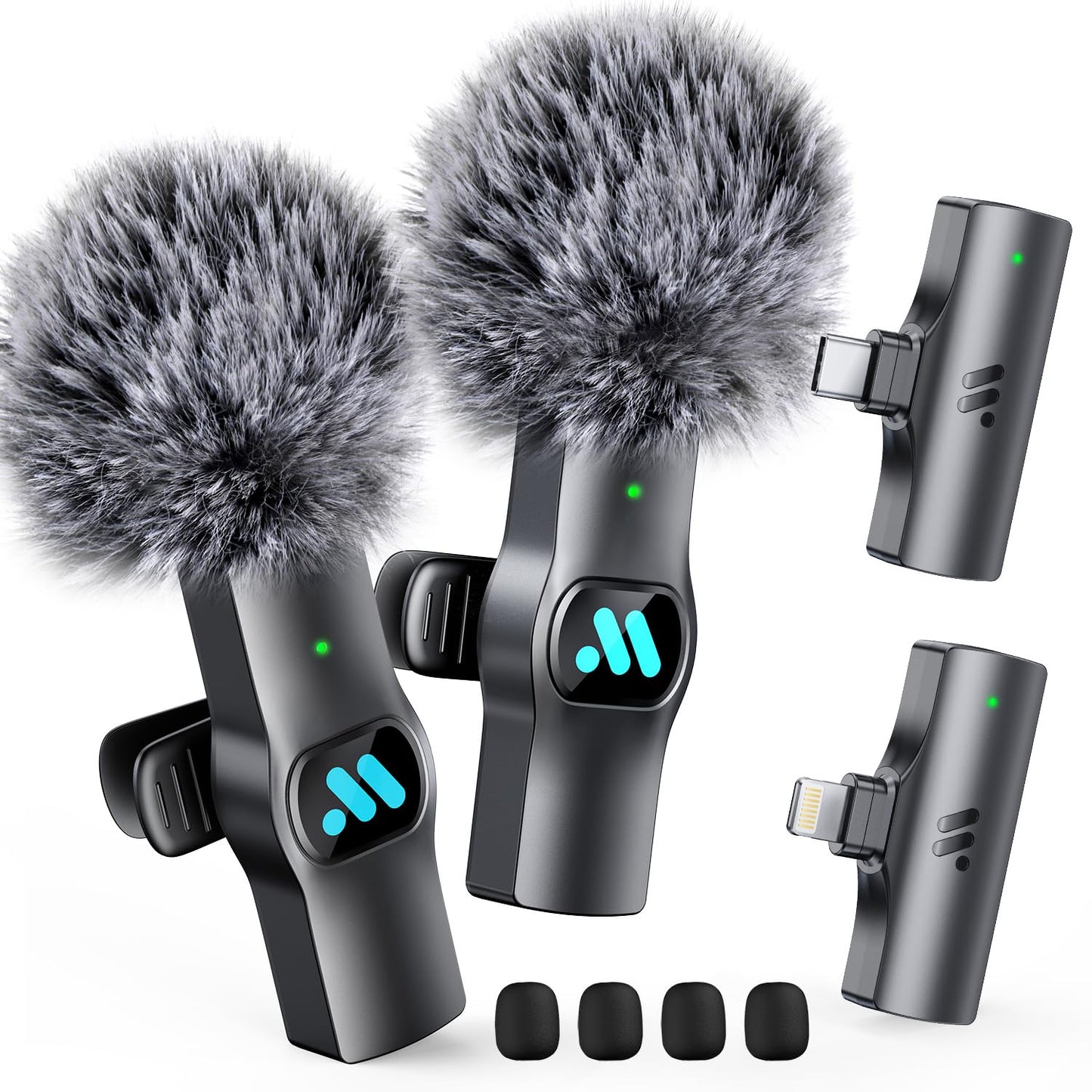 Leettus 2pcs Dual Receivers Mini Microphone for iPhone iPad Android Video Recording,Lavalier Wireless Microphones for Game,Live