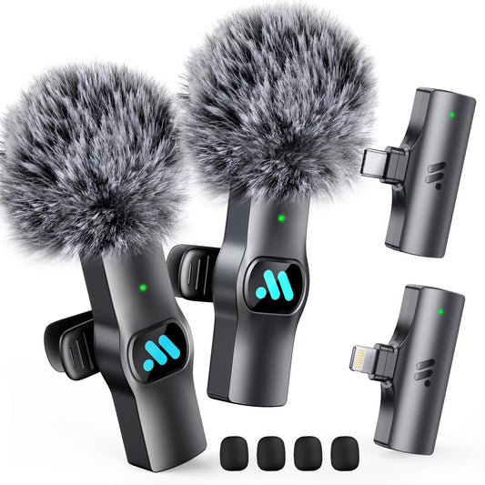 Leettus 2pcs Dual Receivers Mini Microphone for iPhone iPad Android Video Recording,Lavalier Wireless Microphones for Game,Live