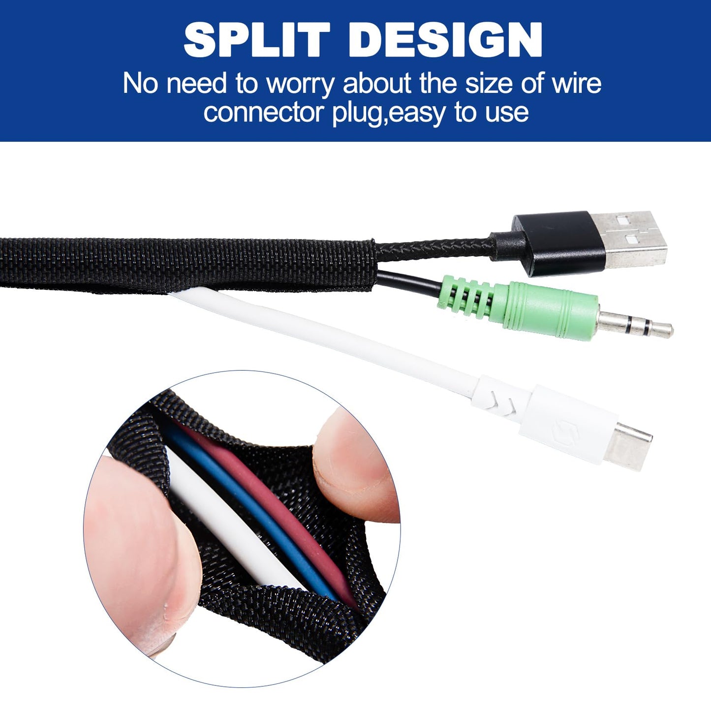 Split-Sleeve Wire Loom for High-Temperature Automotive Harness and Home Cable Management, 25ft - 1/2 inch Braided Cable Management Sleeve Cord