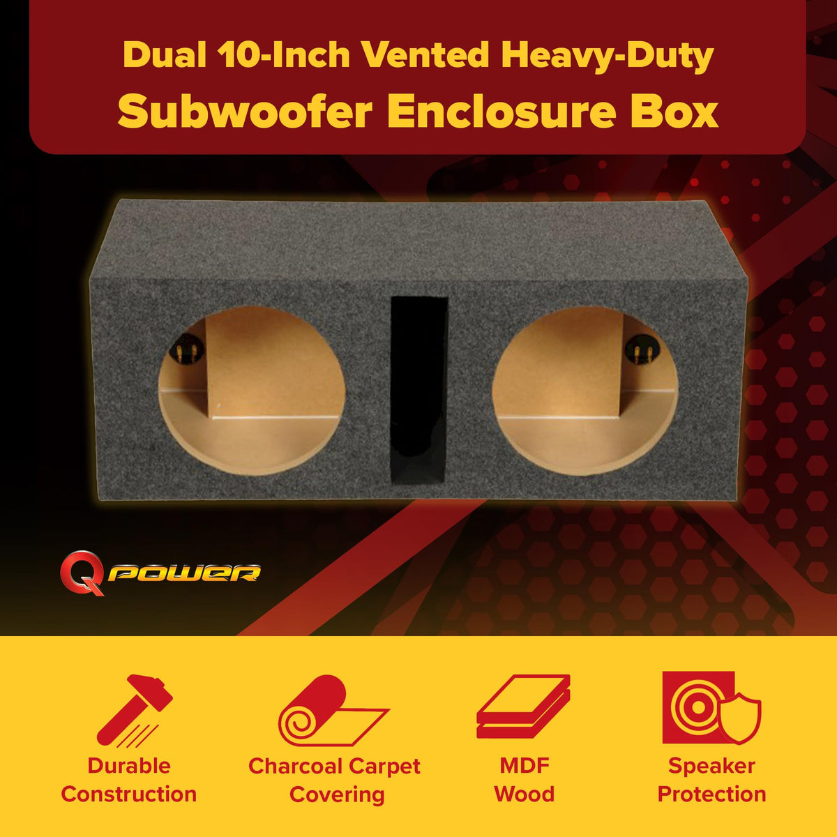 Q Power HD210-VENTED Dual 10-Inch Vented Subwoofer Box