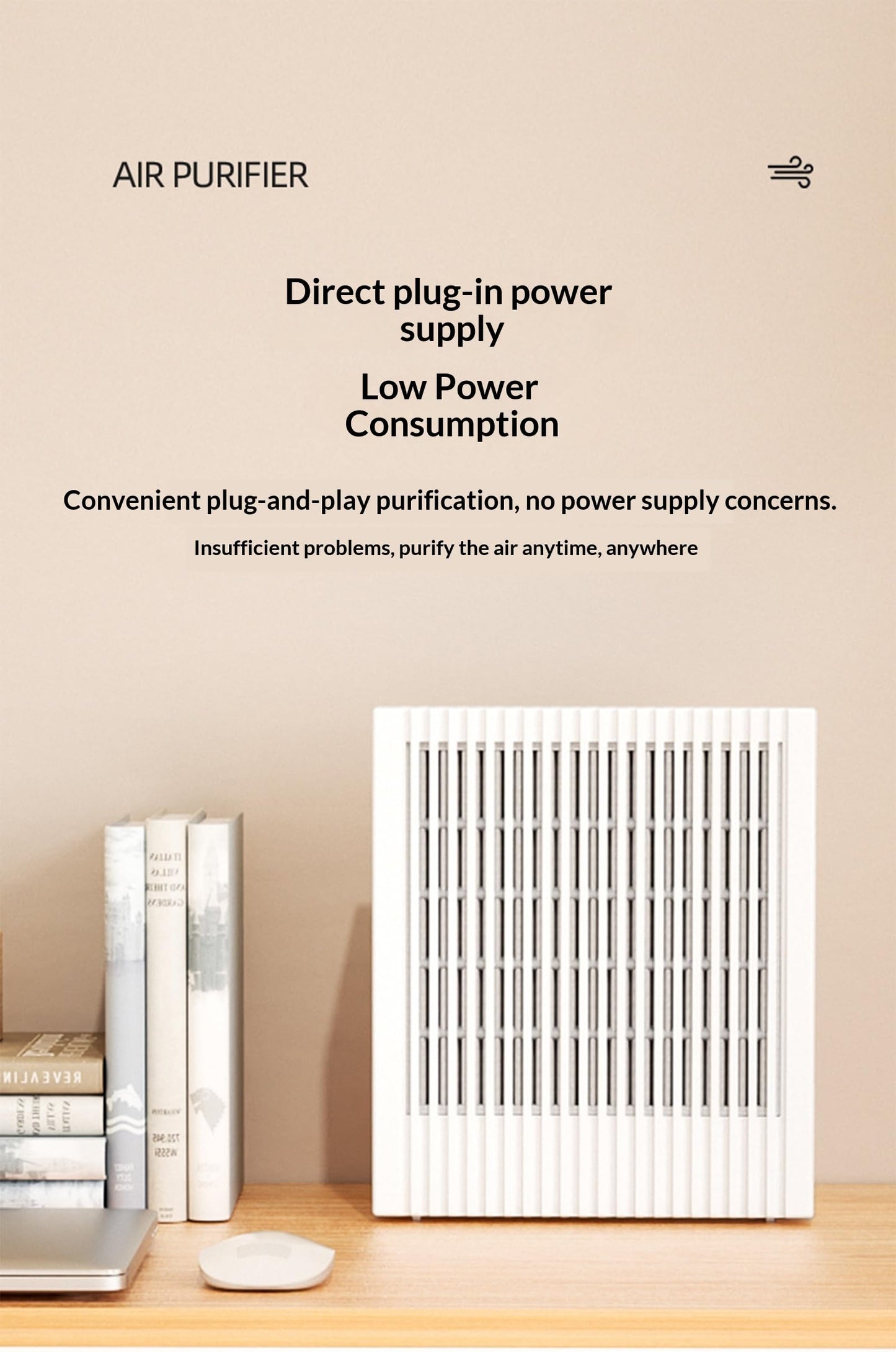 DeepCrush Small Desktop Air Purifier for Bedroom & Office (1, White, Standard)