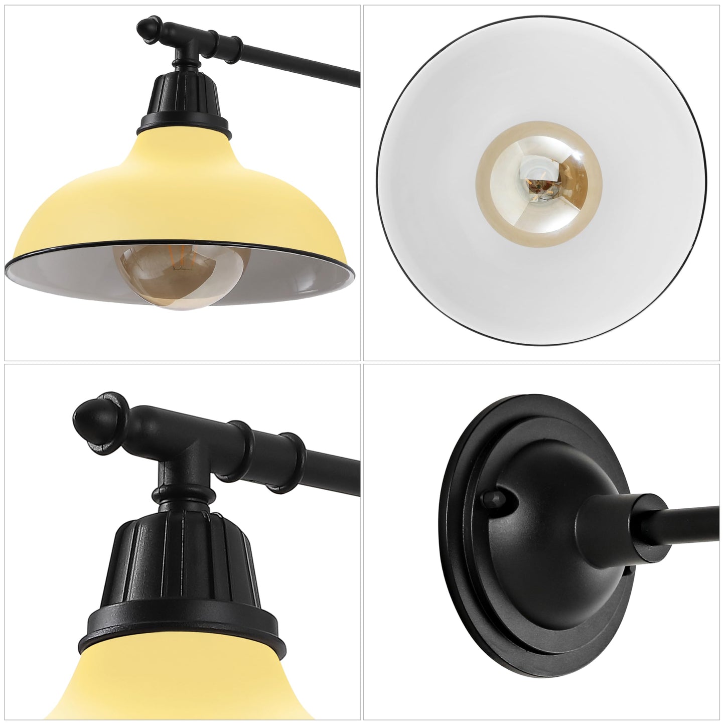 JONATHAN Y 12.25" Matte Yellow/Black 1-Light Industrial Farmhouse Outdoor Sconce, Iron Wall Light with LED Bulb, Metal Bowl Shade, Vintage Porch Lamp