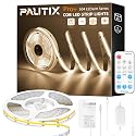 PAUTIX COB LED Strip Light 2520LEDs,Super Bright High Lumen 4000K Natural White 16.4ft,Dimmable 24V LED Tape Light with 3M Tape,RF Remote with Timer