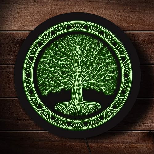 The Geeky Days Druidic Yggdrasil Tree of Life LED Color Changing Light Neon Sign Celtic Style Logo Viking Norse Pagan Mythology Gothic Talisman