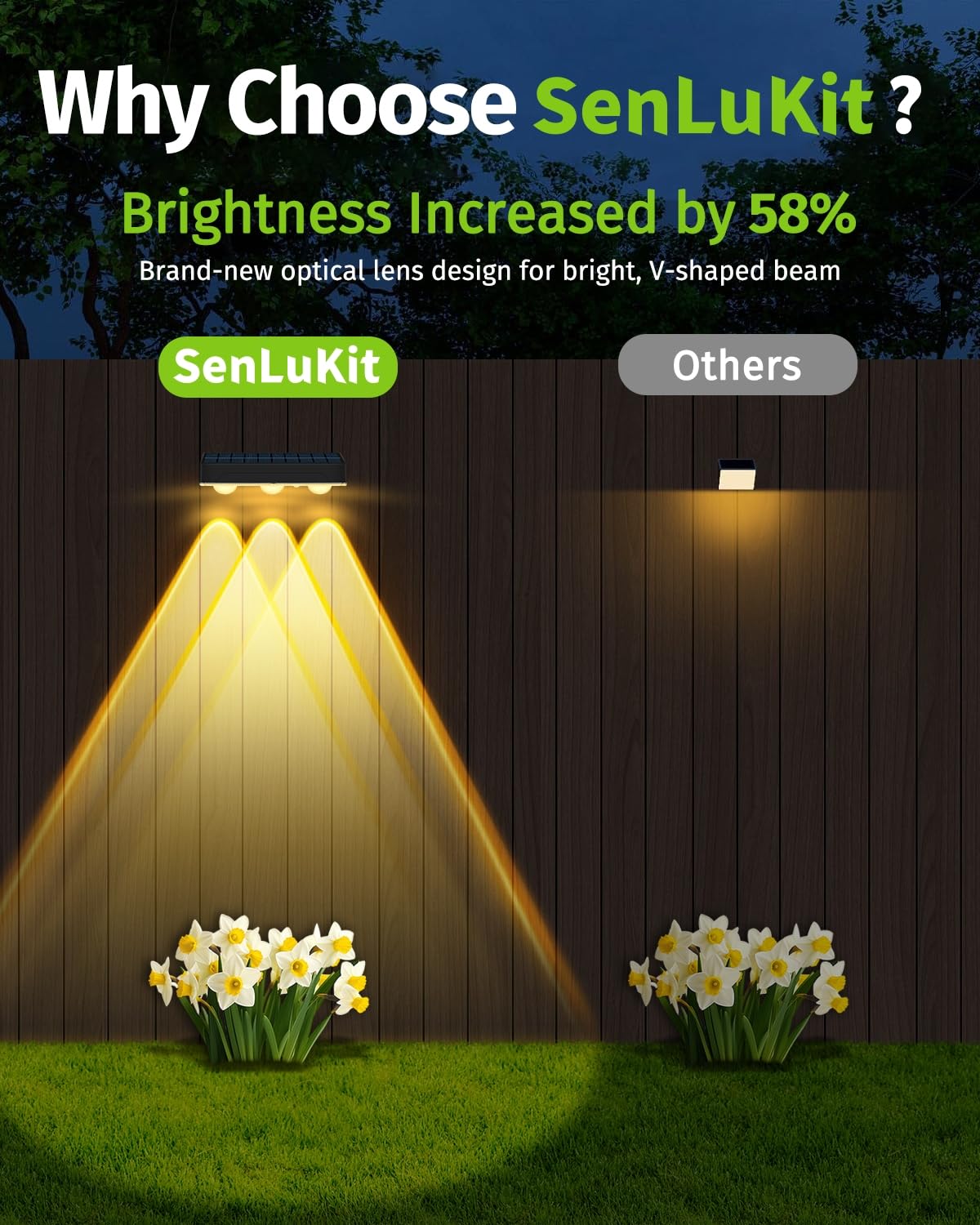 Solar Fence Lights Outdoor 8 Pack Waterproof Upgraded Brightness 3 LED Lens Solor Deck Lights Warm Cool Natural White RGB 10 Color Outside Solar