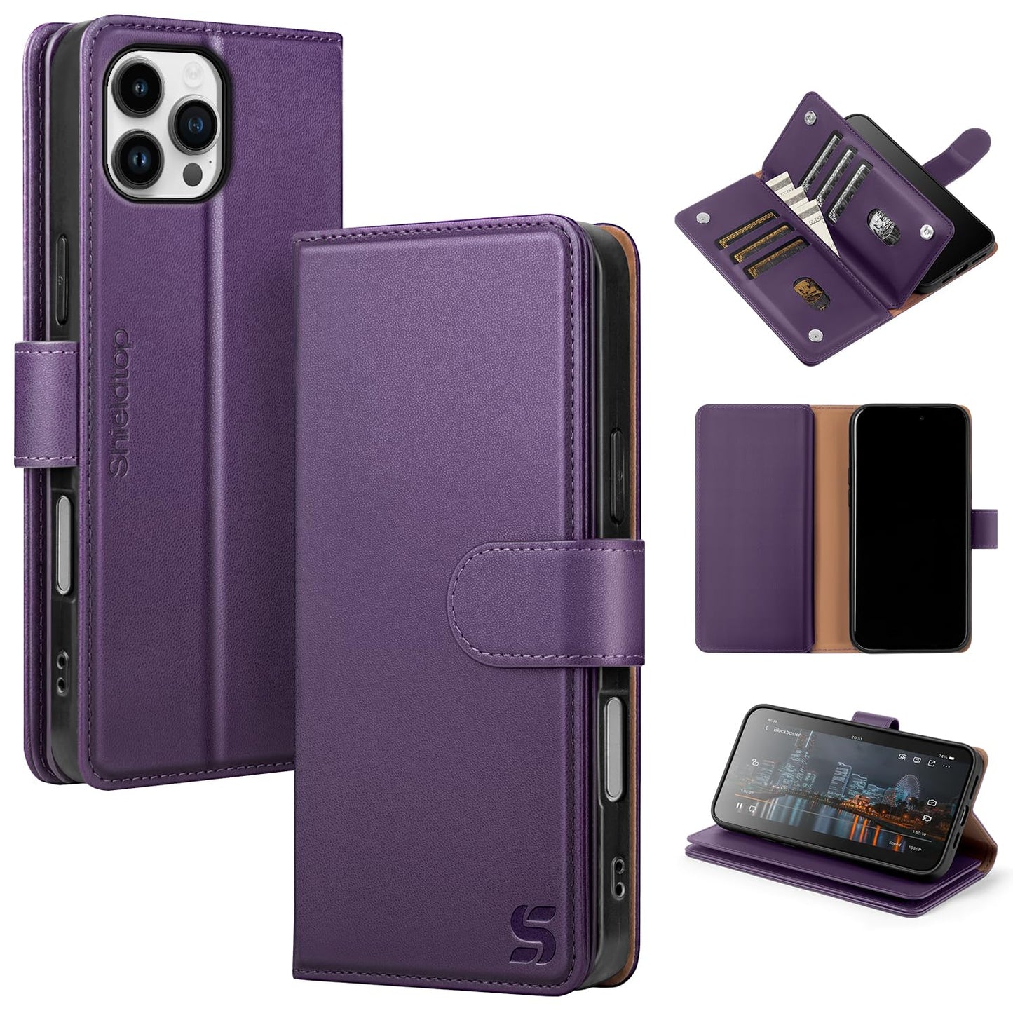 Shieldtop Compatible with iPhone 16 Pro Max Wallet Case with Card Holder,Women Men RFID Blocking PU Leather Flip TPU Protective Cover Credit Card