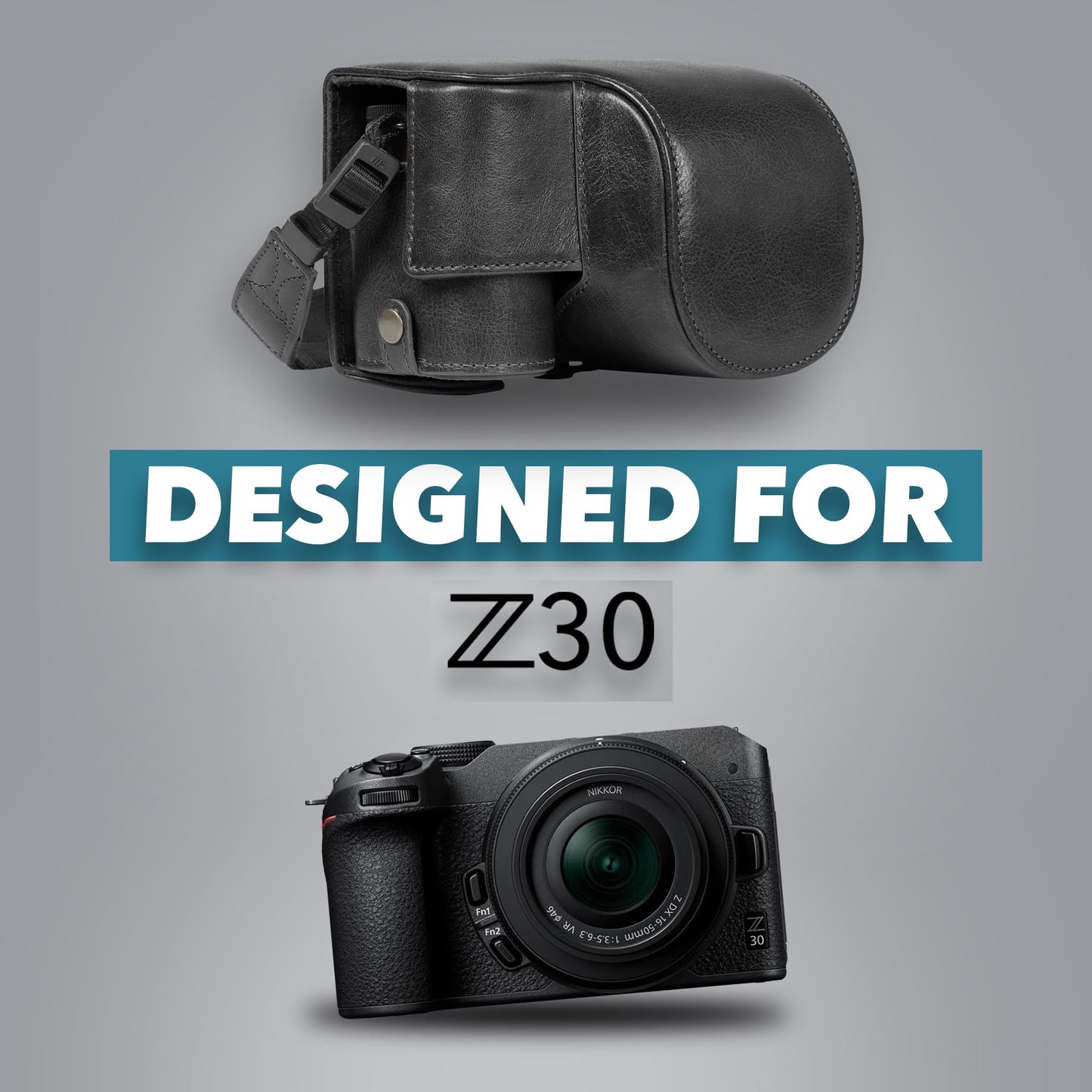 MegaGear Ever Ready Genuine Leather Camera Case Compatible with Nikon Z30 (16-50mm)(Black)