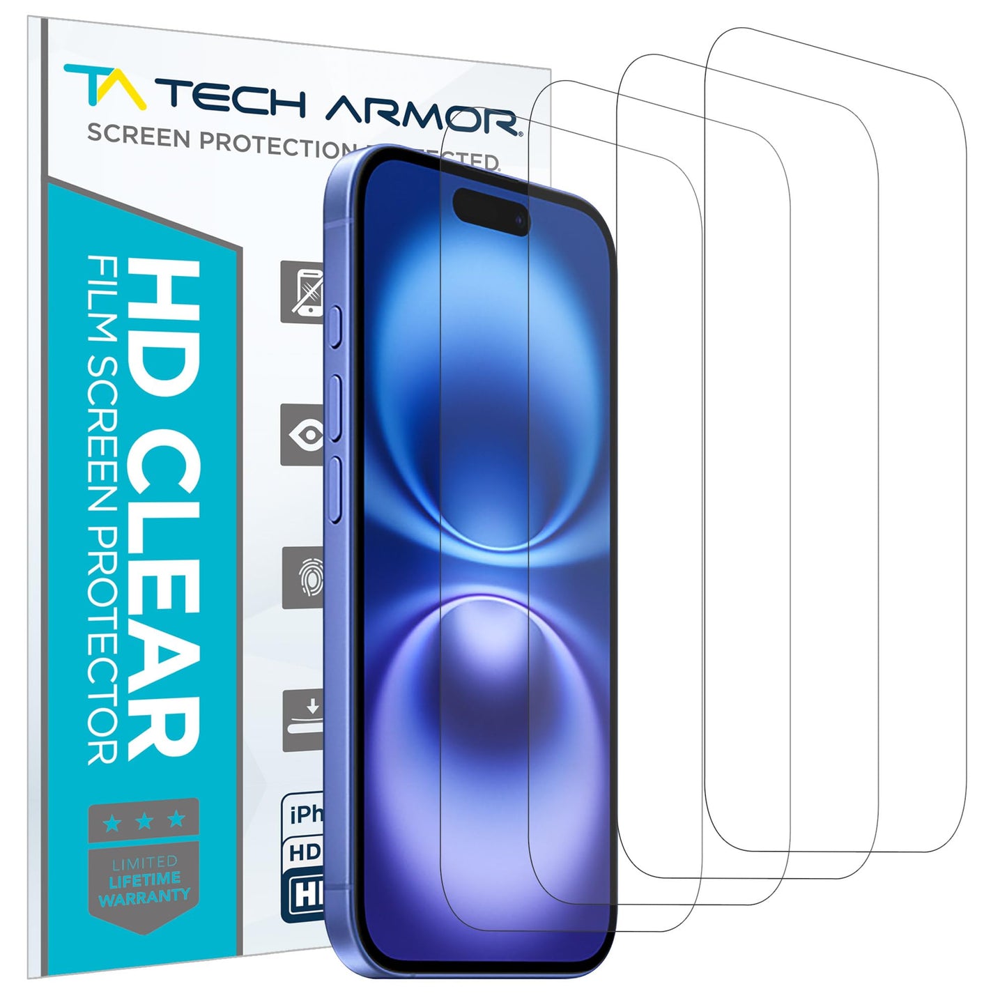 Tech Armor iPhone 16 Screen Protector 6.1 inch - HD Clear Film, Ultimate Display Protection, Crystal Clear Clarity, Easy Installation, Premium