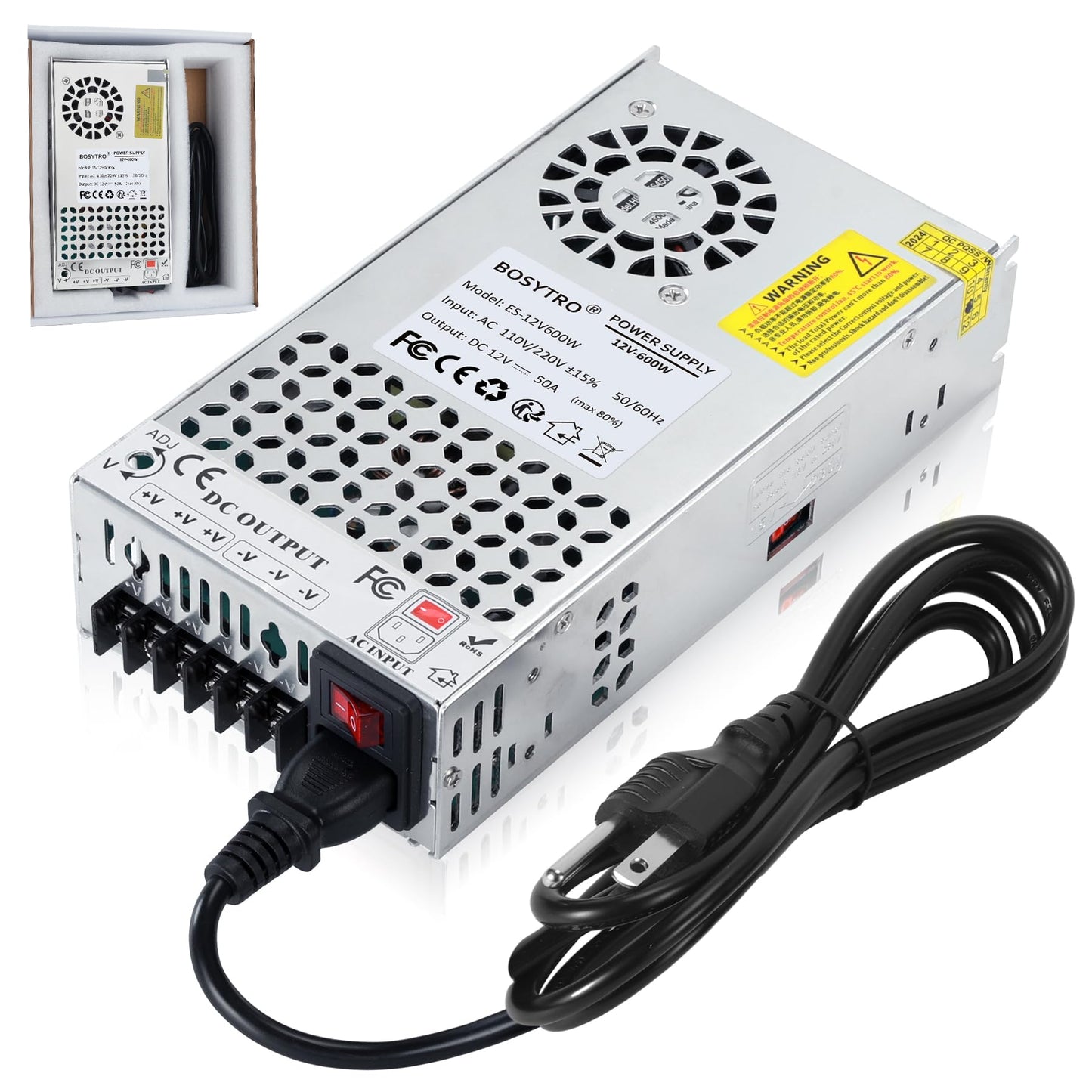 BOSYTRO 12V DC Power Supply 600W 50A AC to DC Converter Switching Power Supply for Led Strip, Motor Pump, CCTV, 3D Printer, Electronic Instruments…