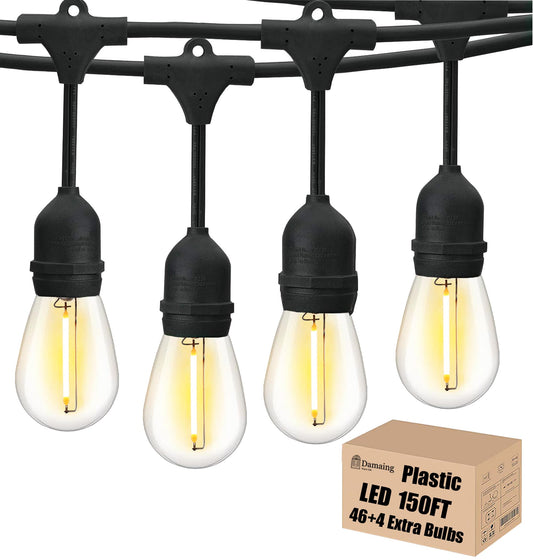 DAMAING LED Outdoor String Lights 150FT,Shatterproof IP65 2 Pack x 75Ft Patio Lights for Heavy Duty Hanging Lights Waterproof,Outdoor Edison String