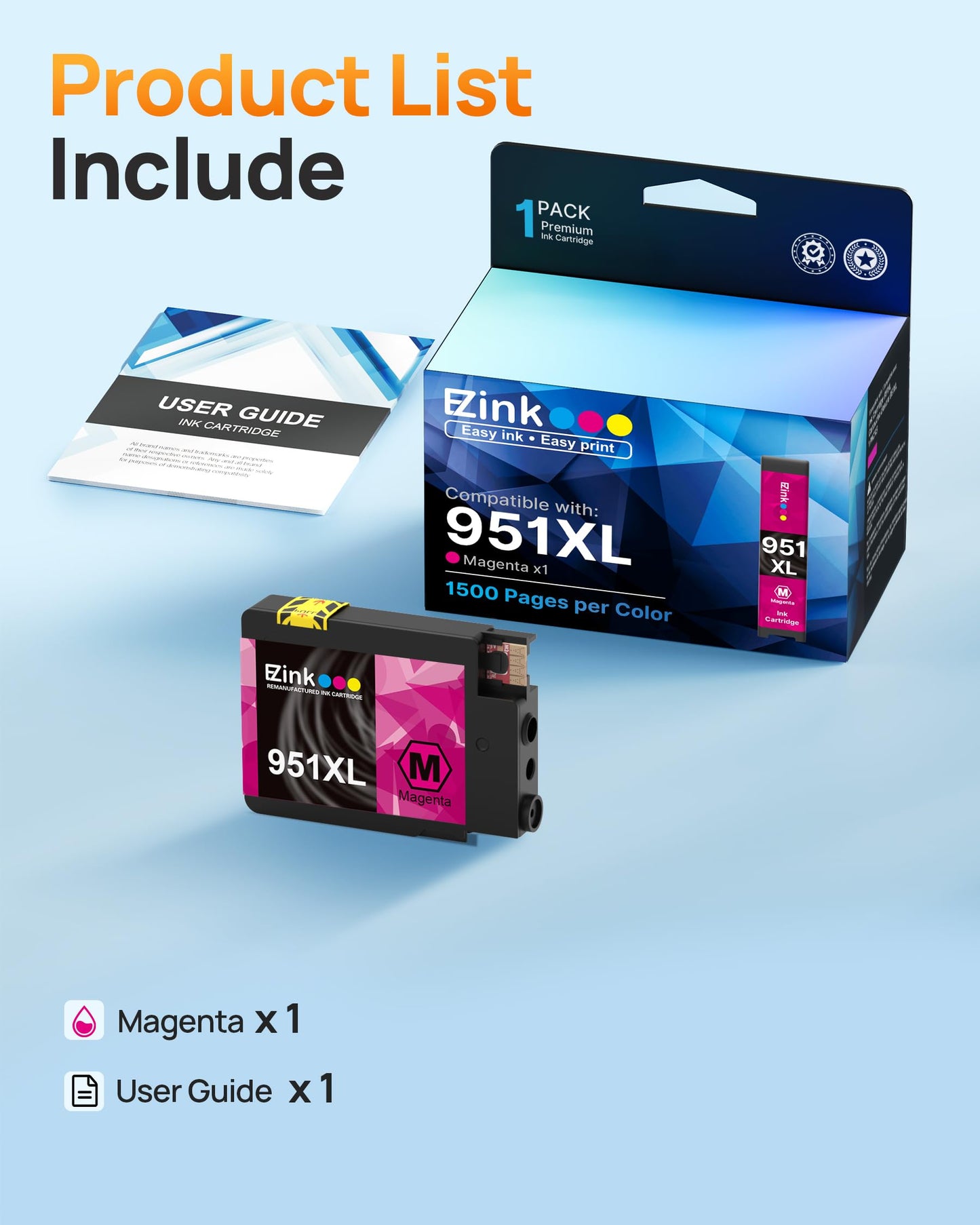 E-Z Ink Compatible Ink Cartridge Replacement for HP 951XL 951 XL to use with OfficeJet Pro 8100 8610 8600 8615 8620 8625 276dw 251dw Printer (Magenta
