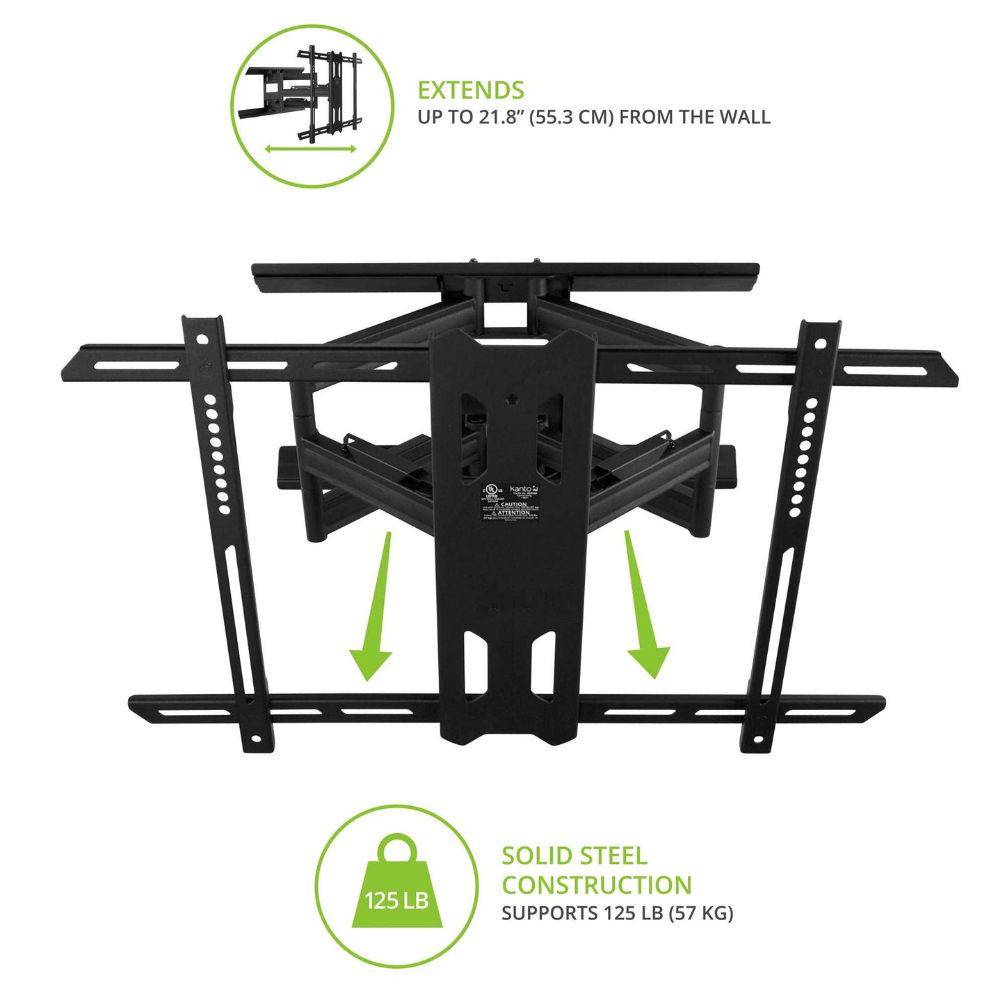 Kanto PDX650 Full Motion Articulating TV Wall Mount for 37-inch to 75-inch TVs | Low Profile with 22" Extension | Integrated Cable Management | Swivel