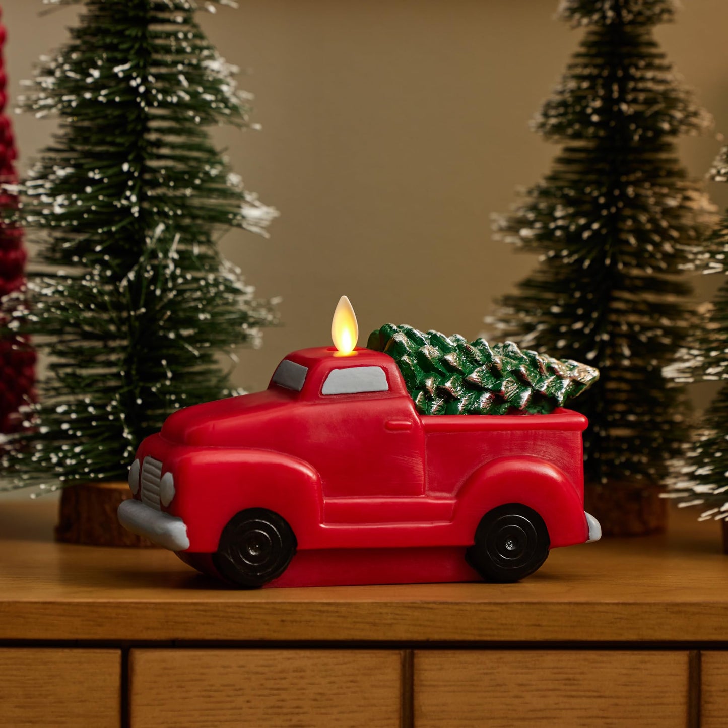 Luminara - Flameless Holiday LED Candle Battery Operated Moving Flame - Red Truck - Pack of 1-7.3x5.5x5.5 - Auto Timer Built-in 5-Hour Timer Candle