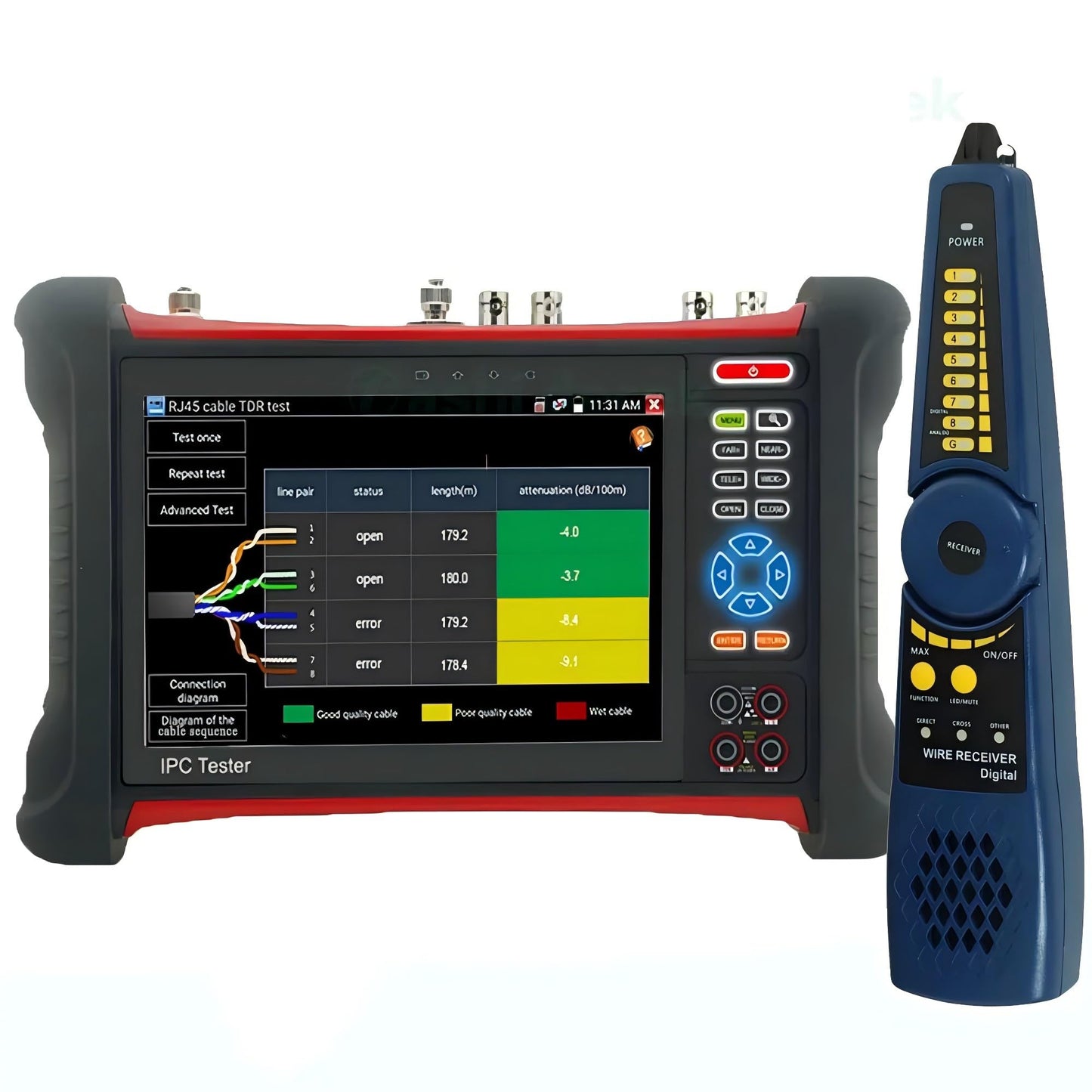EVERSECU 7-inch retina touch screen all-in-one multi-functional 4K IP Camera Tester 8MP HD-SDI/TVI/AHD/CVI CCTV Tester, Multimeter, TDR Cable