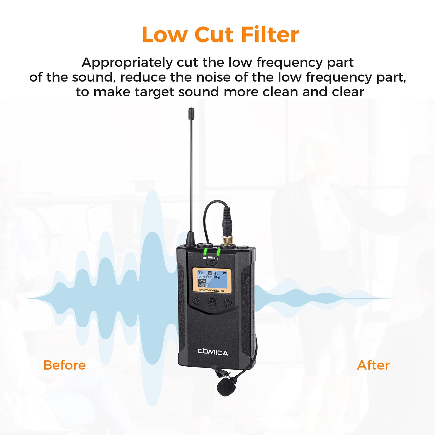 Wireless Lavalier Microphone, with Carrying Bag,Comica CVM-WM100 PLUS UHF 48 Channels Dual Lapel Microphone System for DSLR Cameras, XLR Camcorder