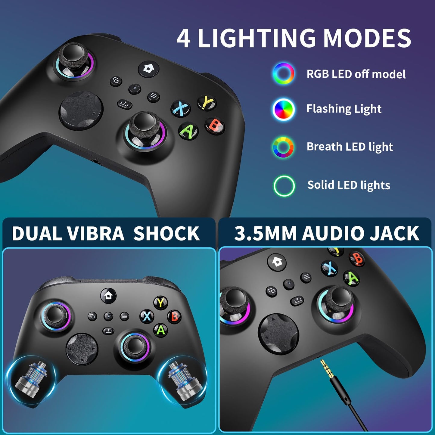 QEUVOON Wireless Controller with 8 Colors RGB Light for Xbox Controller,Xbox One Series X|S,PC Windows,Dual Vibration/Turbo/Programmable,Stable