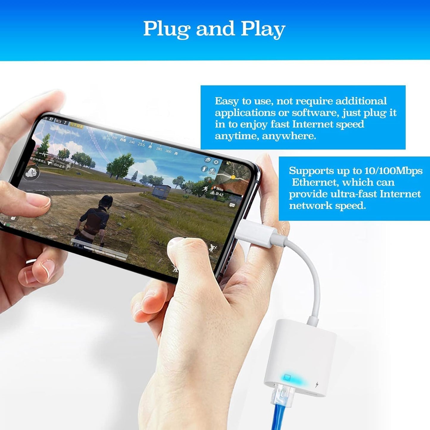Lightning to Ethernet Adapter with Charging for iPhone/iPad [Apple MFi Certified] 2 in 1 RJ45 Ethernet High Speed iPhone LAN Network Adapter Support