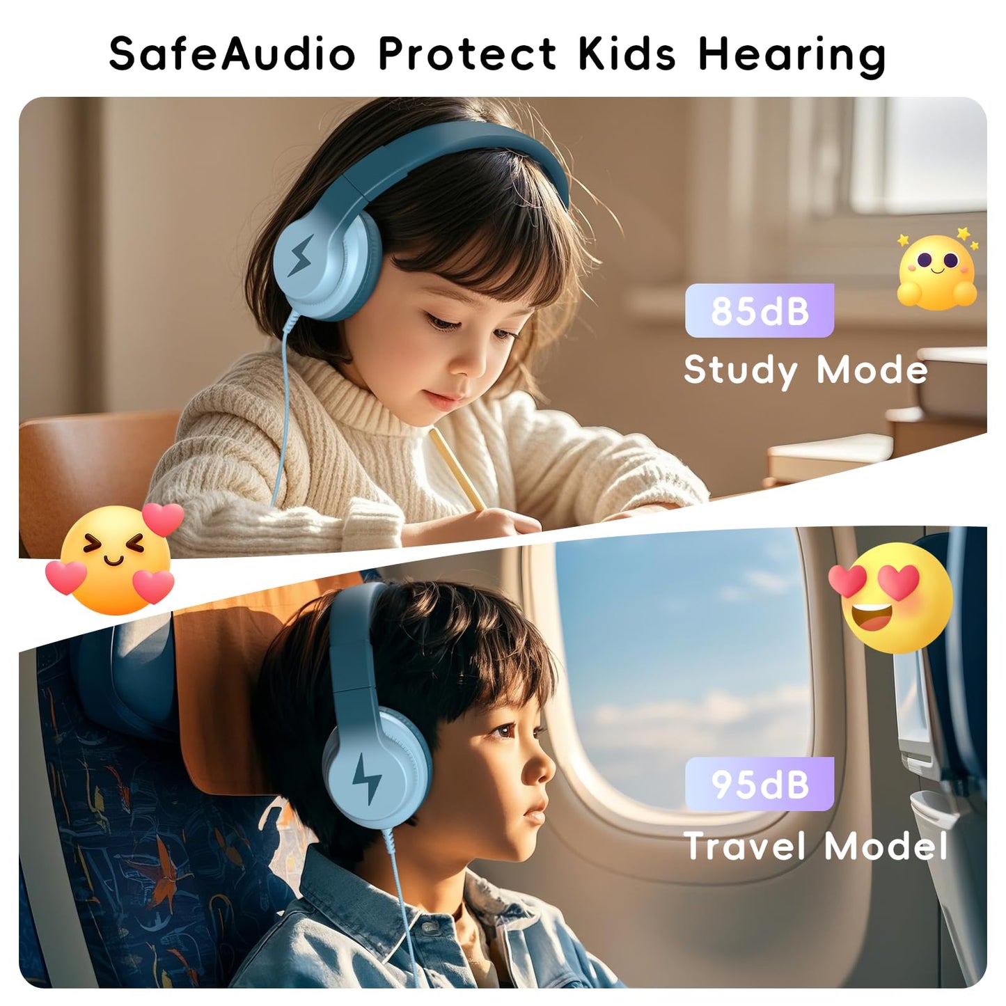 Candy Bila Wired Kids Headphones with Microphone, 85dB Safe Volume