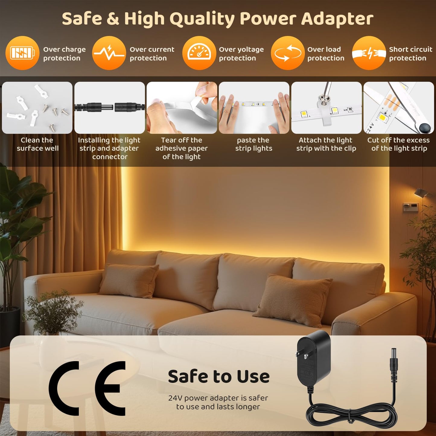 Tunable White LED Strip Light, Warm to Cool White,49.2ft Dimmable Bright LED Tape Lights with APP and Remote Control,3000K-6500K 24V Tape Light