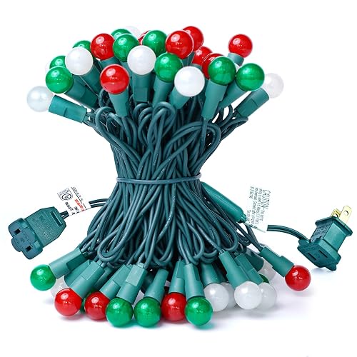 BOHON Christmas Lights Outdoor 24FT 70 LED G15 Red White and Green Globe String Lights Plug in with Pastel Bulb Green Wire for Indoor Patio Xmas Tree