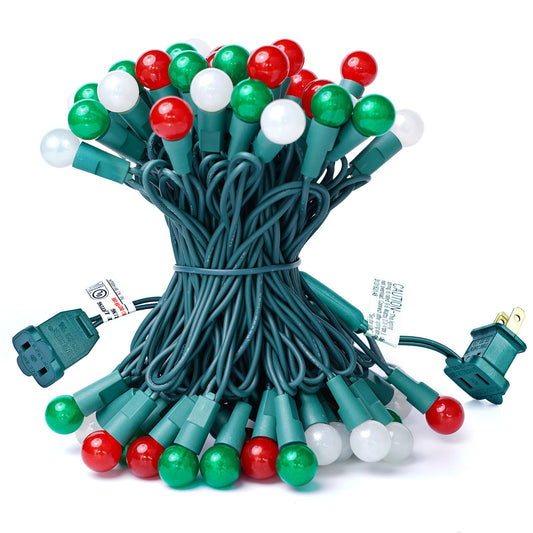BOHON Christmas Lights Outdoor 24FT 70 LED G15 Red White and Green Globe String Lights Plug in with Pastel Bulb Green Wire for Indoor Patio Xmas Tree