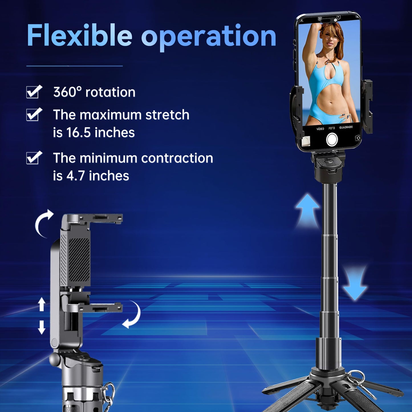 16.9" Tripod for Phone, Portable All in One Extendable Cell Phone Tripod Stand, Tall Travel Tripods for Recording Video Selfies Photo, with Wireless