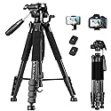 VICTIV 74” Camera Tripod, Tripod for Camera and Phone, Aluminum Professional Tripod Stand for Canon Nikon with Carry Bag and Phone Holder, Compatible