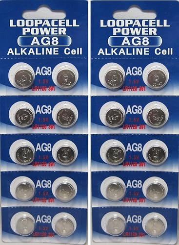 LOOPACELL 20 AG8 / LR55 / LR1120 Alkaline Button Cells, 1.5V, 10 Pieces per Card