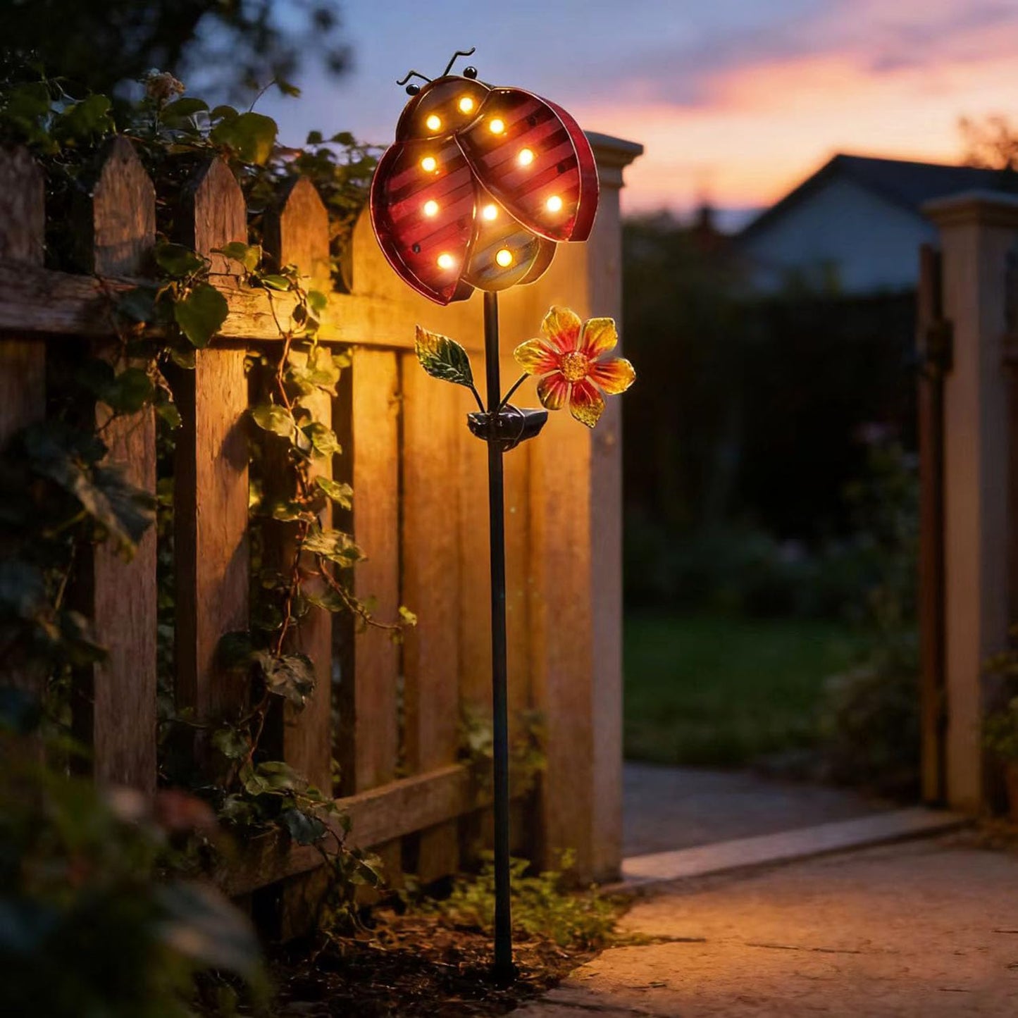Solar Garden Decor Lights,Outdoor Garden Stakes Waterproof Beetle Lights Gifts for Women Mum and Metal Bird Decorative LED Lanterns for Yard