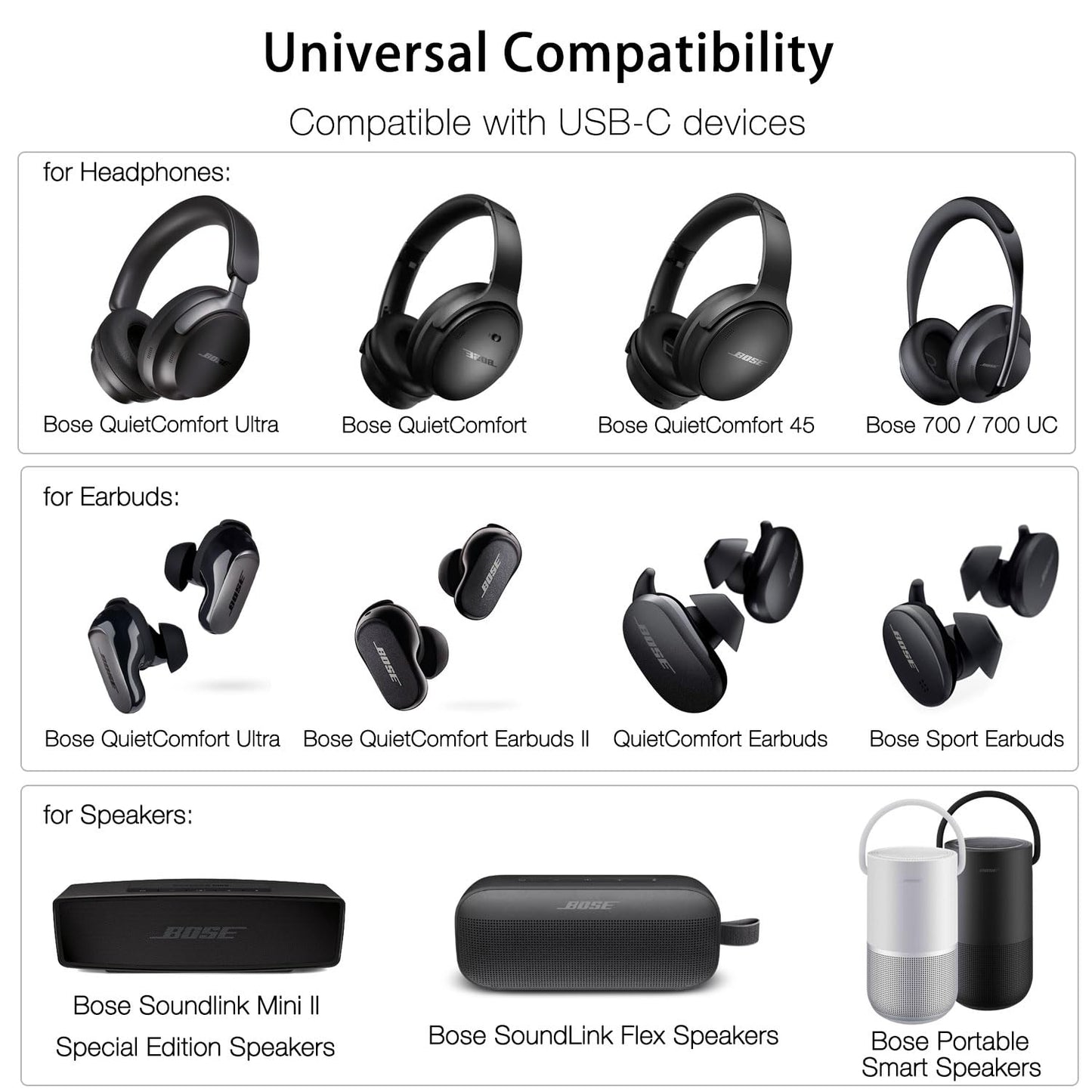 USB C Wall Charger Cable for Bose QuietComfort Ultra, Bose Headphones 700, Soundlink Mini II Special Edition Speaker, QuietComfort 45, SoundLink Flex