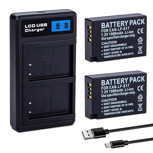 2-Pack LP-E17 Battery with Rapid Dual USB Charger for Canon EOS R100 R50 RP R10 R8, Rebel T8i, T7i, T6i, T6s, SL2 SL3, M3, M5, M6, 77D 200D 250D 750D