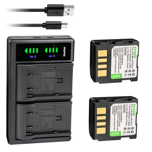 Kastar 2-Pack BN-VF707 Battery and LTD2 USB Charger Replacement for JVC GZ-MG30U GZ-MG30US GZ-MG31 GZ-MG31AC GZ-MG31U GZ-MG31US GZ-MG33 GZ-MG33EG