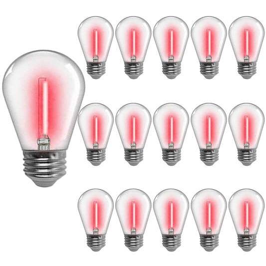 Red S14 LED Bulbs 1W Outdoor String Lights Bulbs Plastic Shatterproof Replacement Bulbs Waterproof E26 Base Vintage LED Filament Bulb Decorative Night