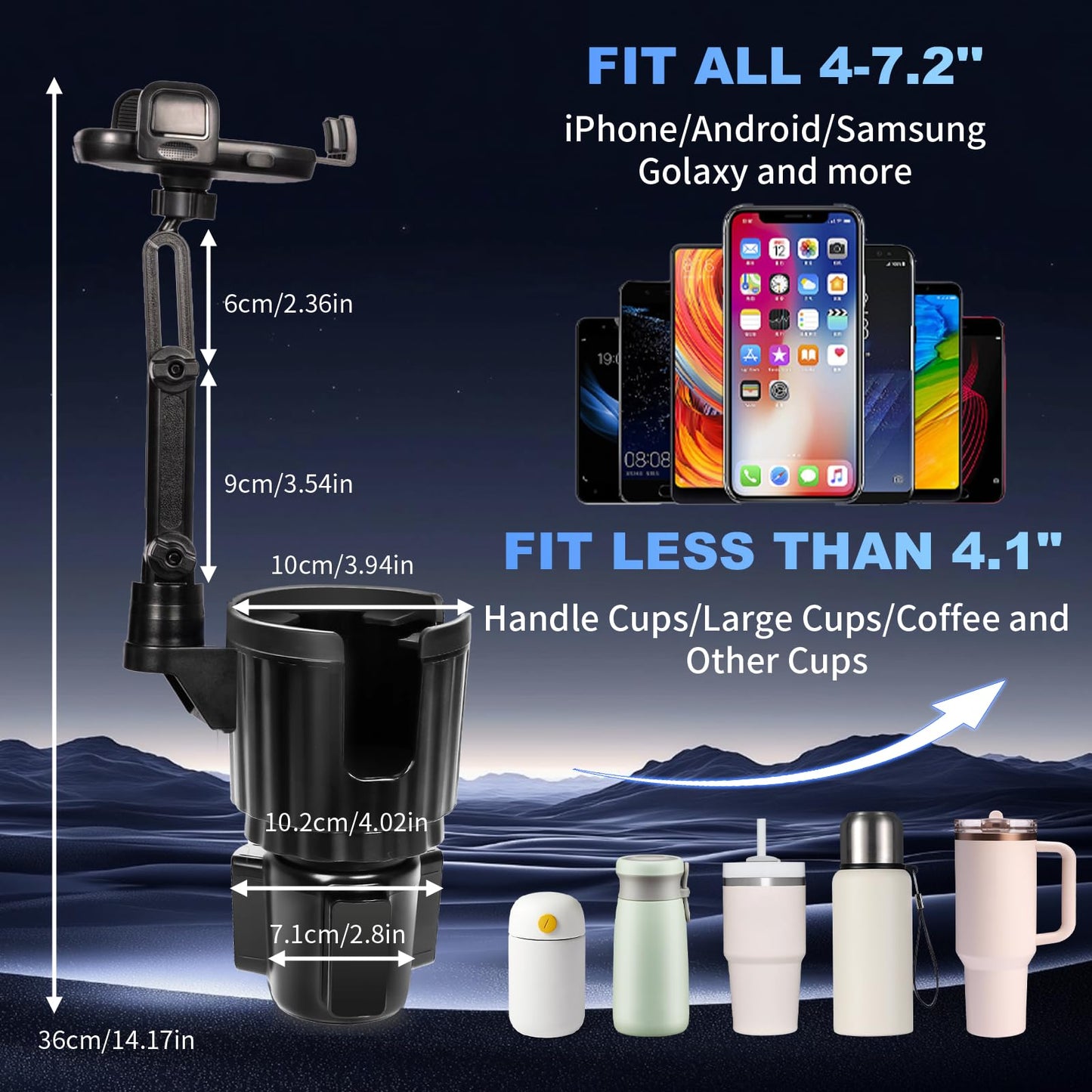 YUHENG Upgraded Cup Holder Phone Mount for Car - Permanent Screw-Fixed Base (No Wobble), Offset Space-Saving Design,Universal Adjustable Cell Phone