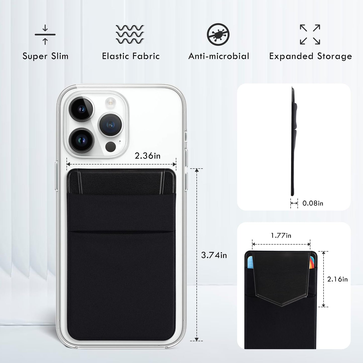 Phone Card Holder,2Pack Phone Wallet Stick on Credit Card Holder for Phone Case Stretchy Double Pocket with Flap,Adhesive Sticker for Back of Phone