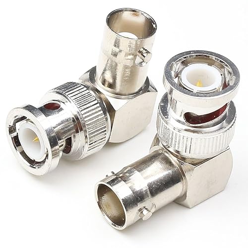 ANHAN BNC Male to Female Right Angle Connectors, Coax Cable Adapters, 90 Degree RF Coaxial Connector for CCTV (2 Packs)