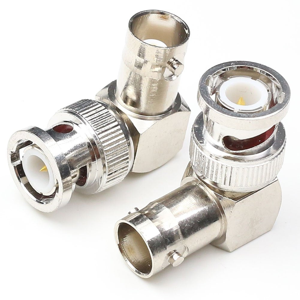 ANHAN BNC Male to Female Right Angle Connectors, Coax Cable Adapters, 90 Degree RF Coaxial Connector for CCTV (2 Packs)
