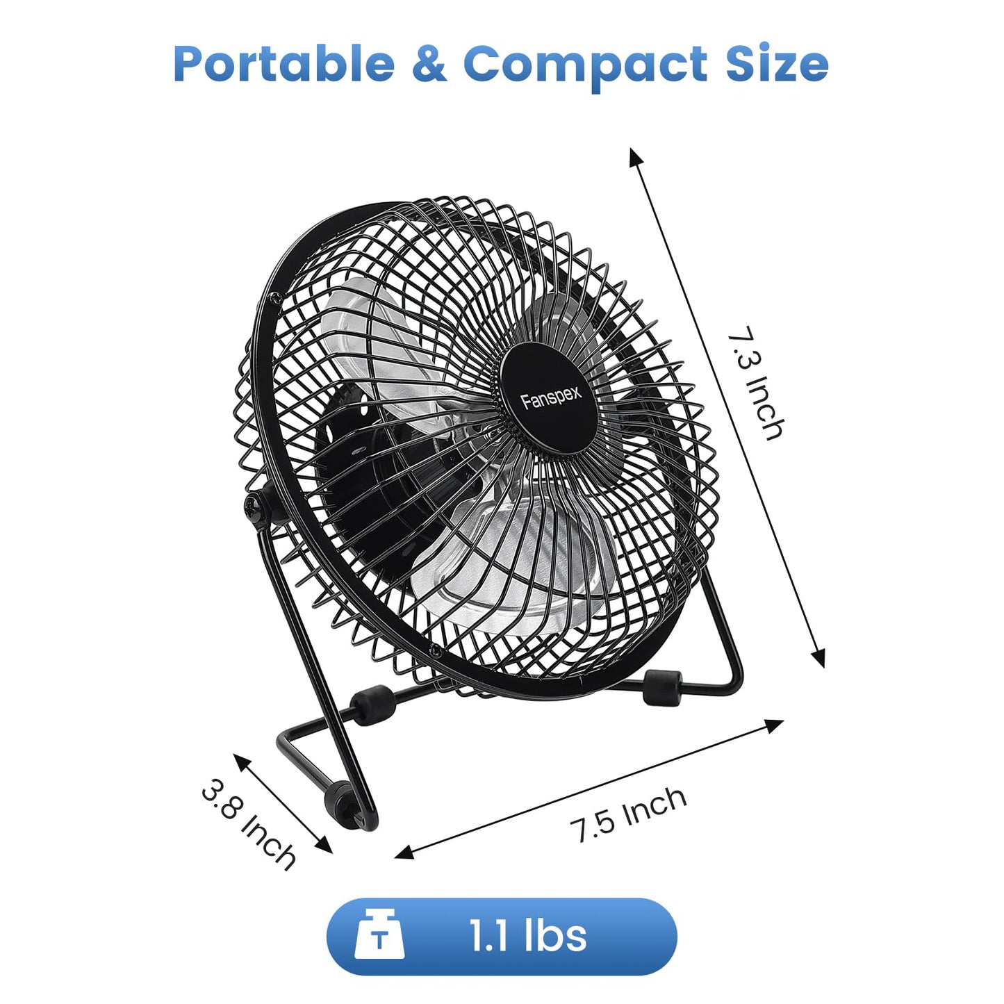 Fanspex 6" Small USB Desk Fan for Home Office Bedroom Desktop, Black