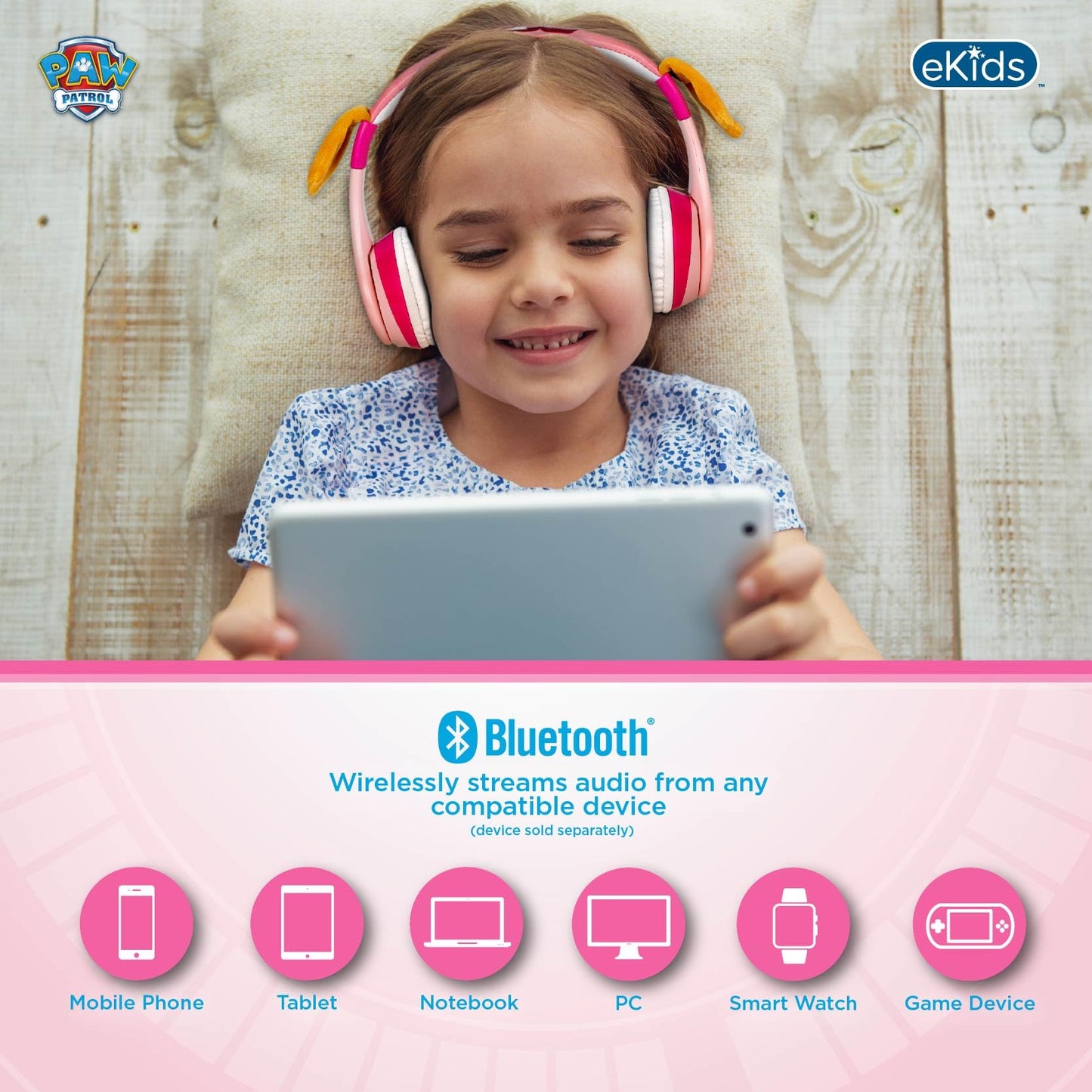 Paw Patrol Bluetooth Headphones for Kids, Wireless Headphones Skye Liberty