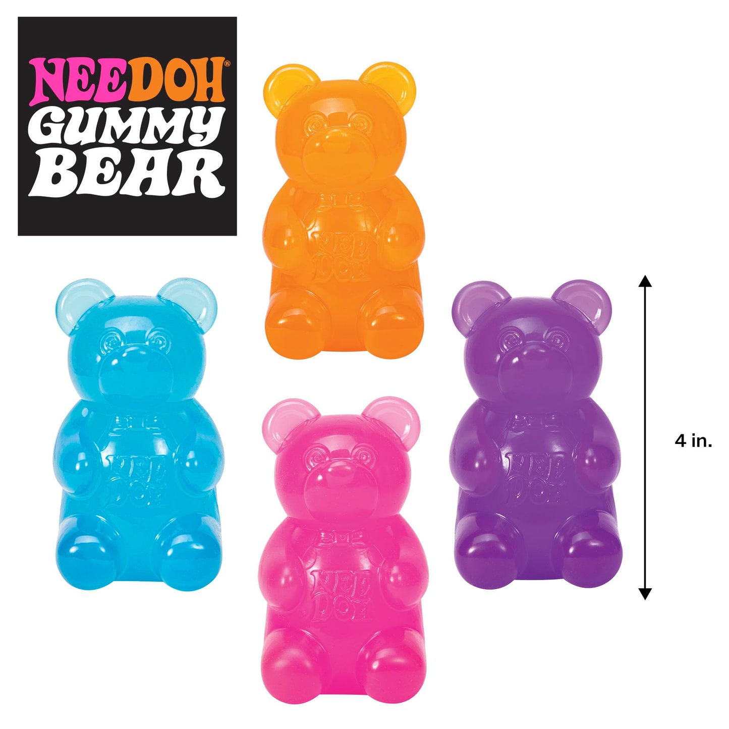Schylling NeeDoh Gummy Bear - Sensory Fidget Toy with Jelly-Like Filling - 3.5" Tall - Colors May Vary (Pack of 1)