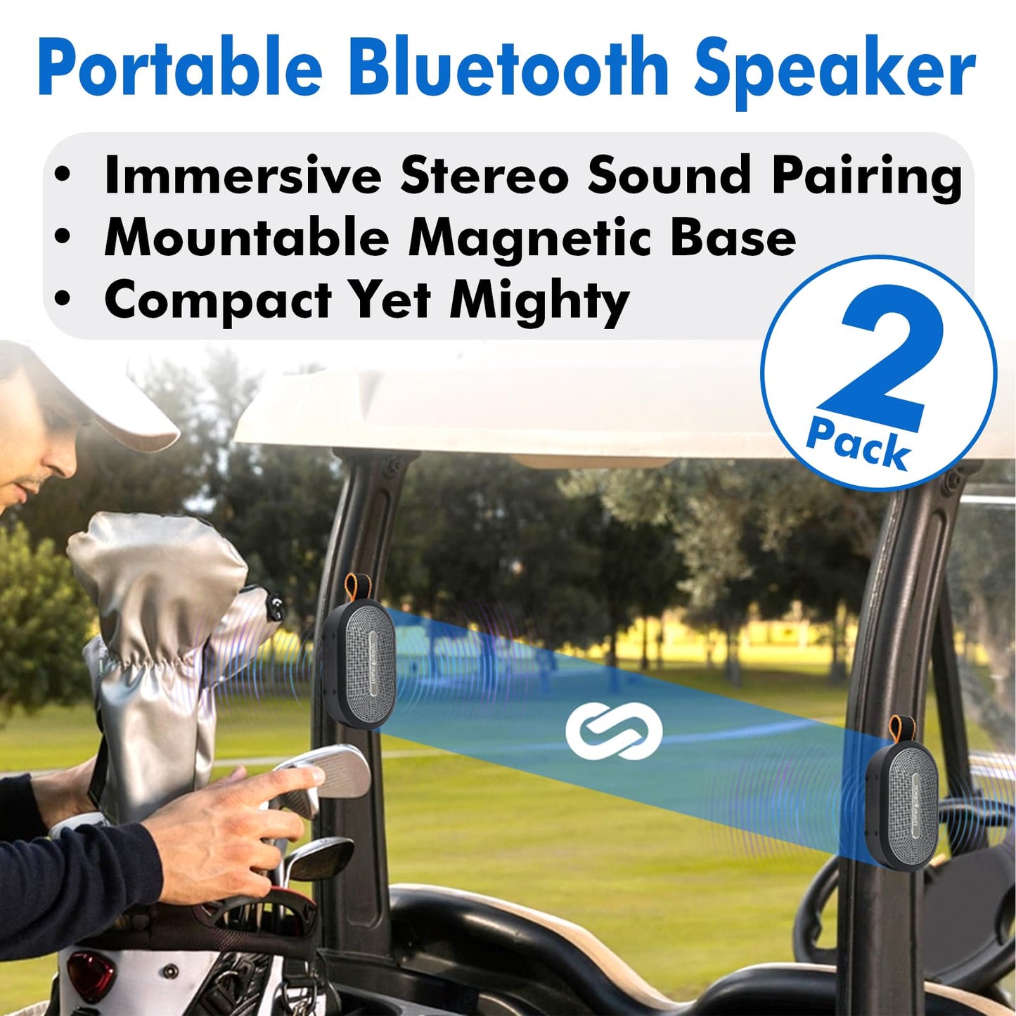 Travel Depot Magnetic Bluetooth Speaker, Wireless Portable Bluetooth Speaker for Golf Cart, IP66 Waterproof, 18H Playtime, TWS Pairing, BT5.3